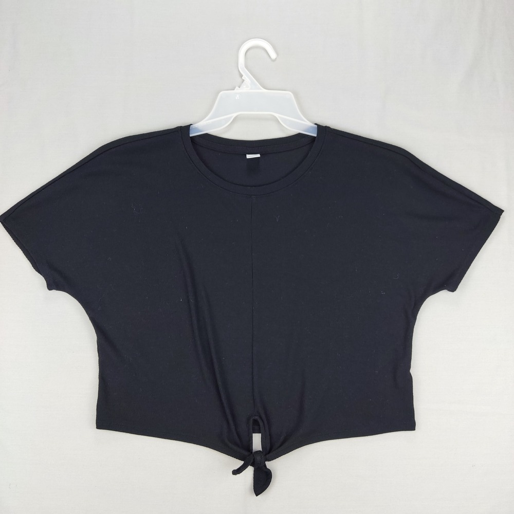 Old Navy Active T-Shirt Womens XS‎ Black Tie Front Cropped Ribbed Dolman Sleeve